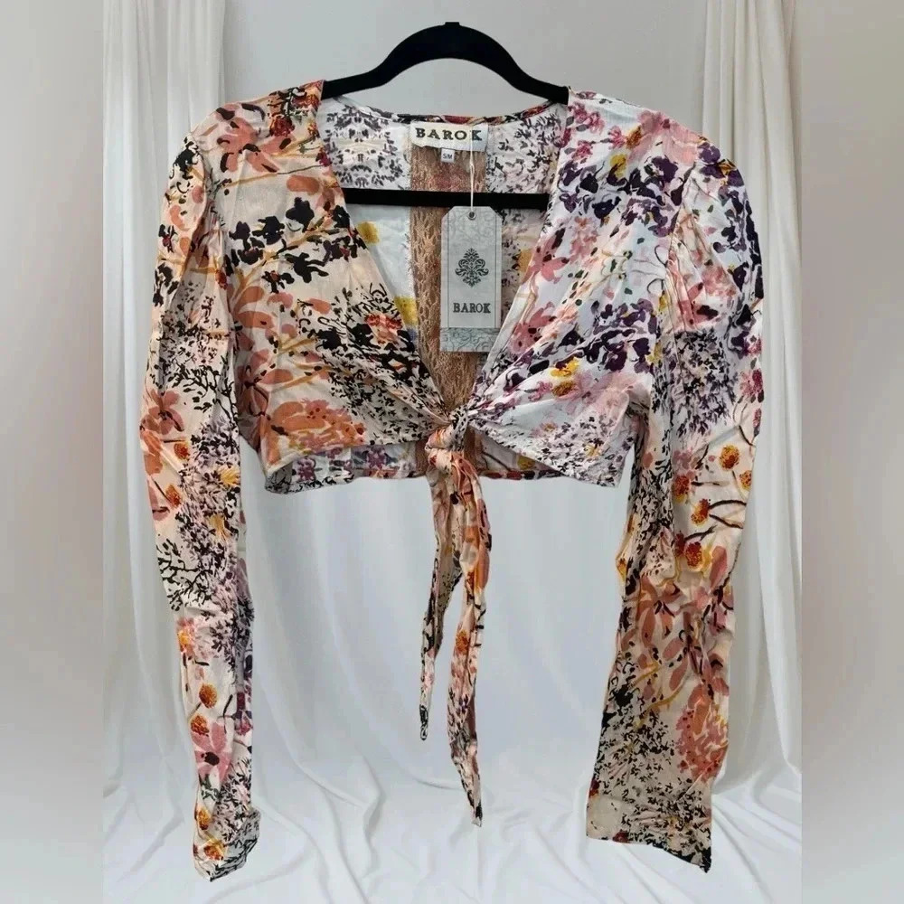 🍀 BAROK NWT PATCHWORK FRONT TIE TOP SIZE S/M